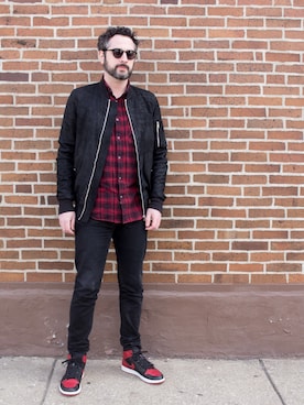 「Jordan」｜「アイテム（MA-1）」を使った、Mason Kraneさん（メンズ・183cm）の春コーディネート