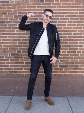 「Saint Laurent」｜「アイテム（MA-1）」を使った、Mason Kraneさん（メンズ・183cm）の春コーディネート