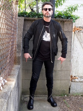 「Saint Laurent」｜「アイテム（MA-1）」を使った、Mason Kraneさん（メンズ・183cm）の春コーディネート