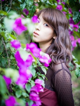 「Ameri（アメリ）のDOT SHEER FLARE DRESS（ワンピース、レッド系）」を使った、shiorinappleさん（レディース・160cm）の春コーディネート