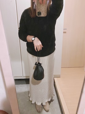 「GU（ジーユー）のアイテム（スウェット、ブラック系）」を使った、m-nさん（レディース・158cm）の冬コーディネート