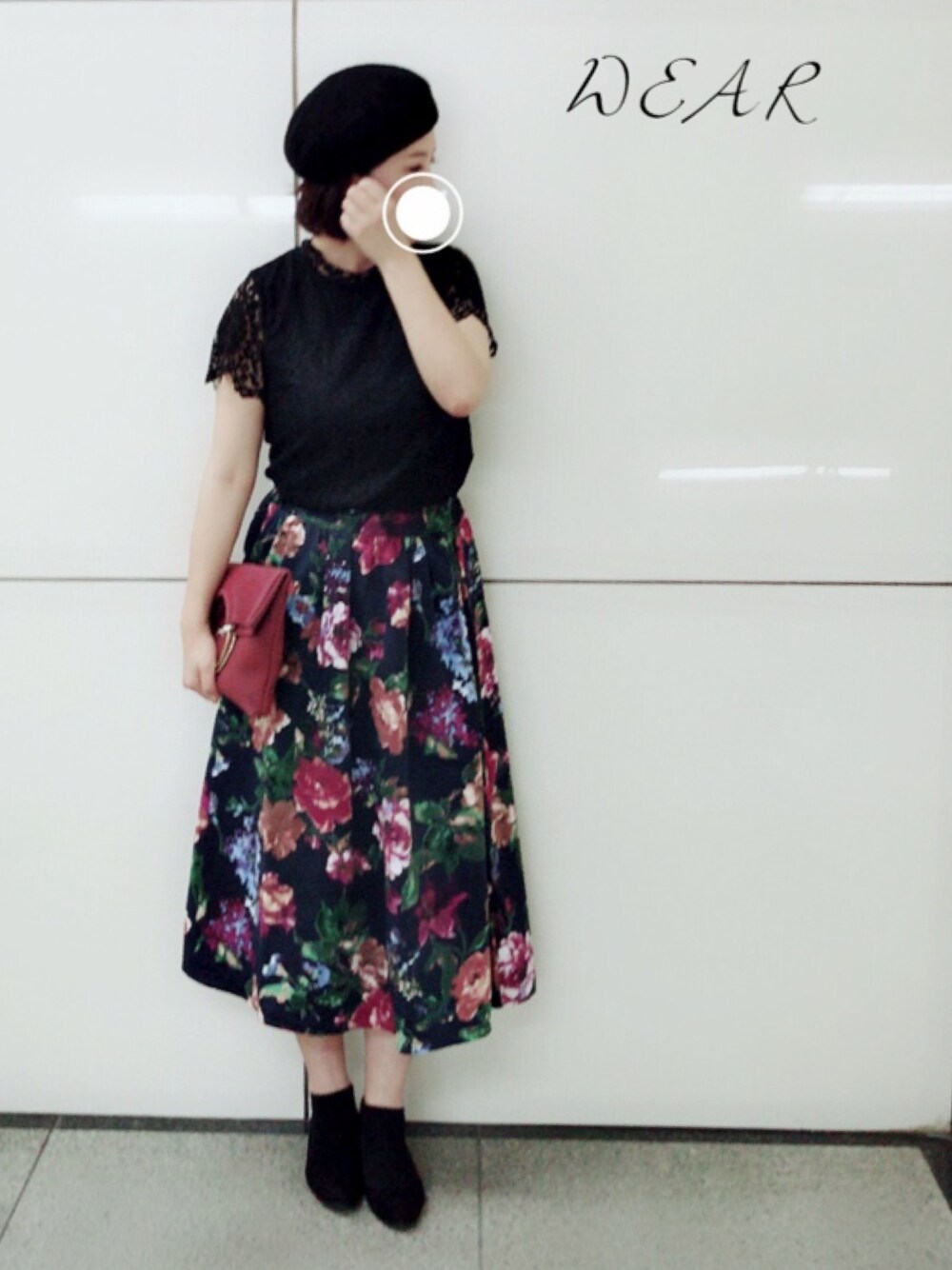 「オトナ女子、大人コーデ、お洒落さんとつながりたい、レース、花柄、r.p.s、秋のコーデ、outfit、スカート」｜「rpsのプチハイネック半袖レースプルオーバー（その他トップス、ブラック系）」を使った、＊megu＊さん（レディース・163cm）の夏コーディネートの1枚目の写真