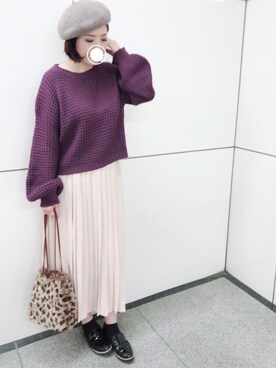 「ショート丈トップス」｜「アイテム（モカシン/デッキシューズ）」を使った、＊megu＊さん（レディース・163cm）の冬コーディネート