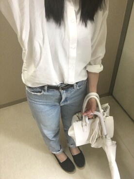 「MOUSSY（マウジー）のMV JW Tapered（デニムパンツ）」を使った、Ⓜ︎さん（レディース・158cm）の夏コーディネート