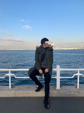「MONKEY TIME（モンキータイム）のアイテム（モッズコート）」を使った、眠井さん（メンズ・185cm）の冬コーディネート