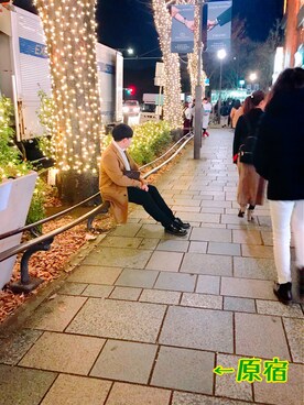 「原宿」｜「アイテム（チェスターコート）」を使った、AKIR@さん（メンズ・170cm）の冬コーディネート