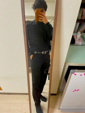 「謎のアイテム（ベルト、ホワイト系）」を使った、まつ@相互さん（メンズ・173cm）の春コーディネート