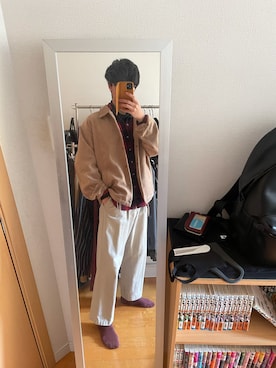 「古着のアイテム（ニット/セーター、レッド系）」を使った、まつ@相互さん（メンズ・173cm）の春コーディネート