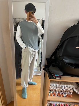 「古着のアイテム（チノパンツ、ベージュ系）」を使った、まつ@相互さん（メンズ・173cm）の春コーディネート