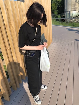 「CONVERSE（コンバース）のconverse コンバース ALL STAR HI オールスター ハイ 3206 BLACK(US)（スニーカー）」を使った、akihaさん（レディース・150cm）の春コーディネート