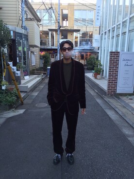 「アイテム（ドレスシューズ、グリーン系）」を使った、KUROさん（メンズ・180cm）の冬コーディネート