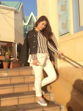 「DIESEL（ディーゼル）の00SK7T0663V（デニムパンツ、ホワイト系）」を使った、あおきさん（レディース・160cm）の冬コーディネート