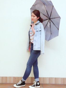 「DIESEL（ディーゼル）のDiesel - Devise デニムジャケット - women - コットン - XS（デニムジャケット、ブルー系）」を使った、あおきさん（レディース・160cm）の夏コーディネート