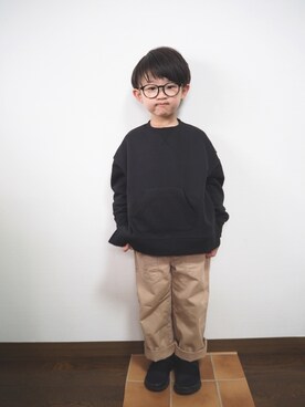 「go slow caravan（ゴースローキャラバン）のアイテム（スウェット）」を使った、あちゃさんさん（キッズ・100cm）の冬コーディネート