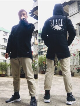 「国潮」｜「アイテム（ピーコート）」を使った、Walkingdadさん（メンズ・172cm）の冬コーディネート