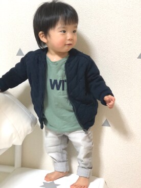 「ZARA（ザラ）のアイテム（ノーカラージャケット）」を使った、yumaさん（キッズ・70cm）の冬コーディネート