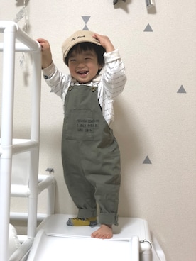 「息子コーデ」｜「アイテム（サロペット/オーバーオール）」を使った、yumaさん（キッズ・70cm）の冬コーディネート