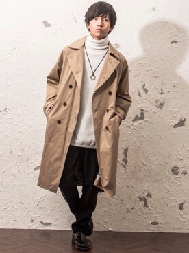 ダウンジャケット コートを使った ベージュのトレンチコート のメンズ人気ファッションコーディネート Wear