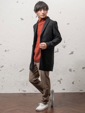 「MinoriTY（マイノリティ）のアイテム（チェスターコート）」を使った、REONさん（メンズ・173cm）の冬コーディネート