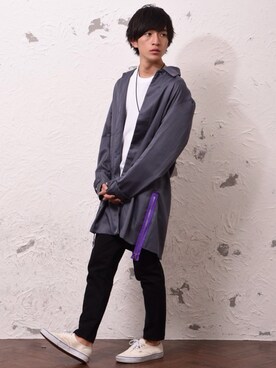「MinoriTY（マイノリティ）のアイテム（ダウンジャケット/コート）」を使った、REONさん（メンズ・173cm）の春コーディネート