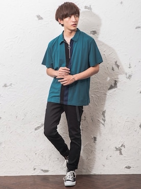 「アイテム（ポロシャツ）」を使った、REONさん（メンズ・173cm）の夏コーディネート