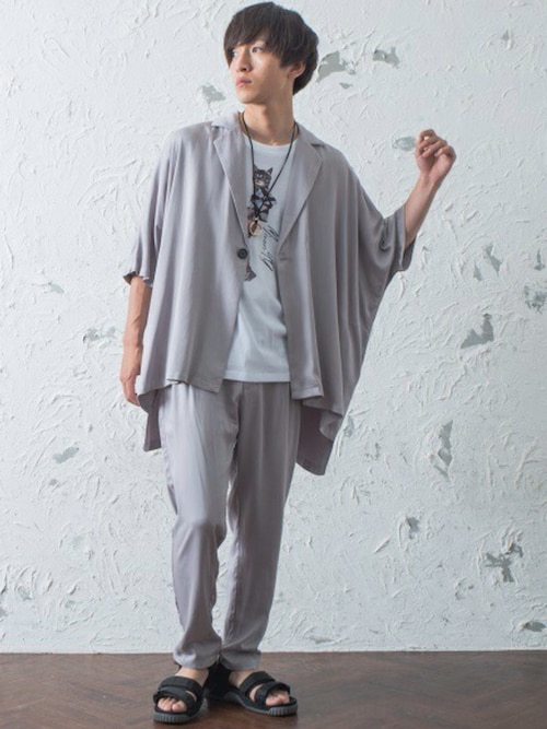 MinoriTY】とろみ素材ビッグドルマンテーラードジャケット メンズ