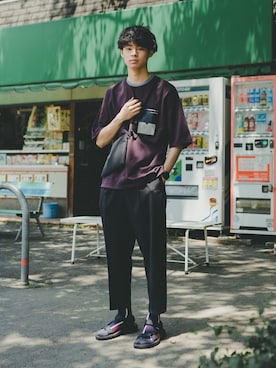 「JUNRED（ジュンレッド）の【AIR DRY/エアドライ】ワイドパンツ（その他パンツ）」を使った、三木 克海さん（メンズ・175cm）の夏コーディネート