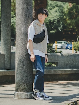 「パーカーベスト」｜三木 克海さん（メンズ・175cm）の夏コーディネート