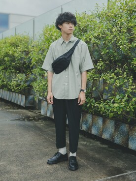 「JUNRED（ジュンレッド）の【AIR DRY/エアドライ】ワイドパンツ（その他パンツ）」を使った、三木 克海さん（メンズ・175cm）の夏コーディネート