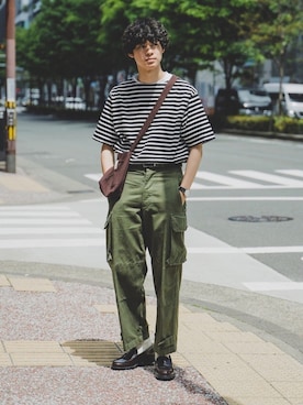 「UNIQLO（ユニクロ）のMEN ドライカラークルーネックT（半袖）（Tシャツ/カットソー）」を使った、三木 克海さん（メンズ・175cm）の春コーディネート