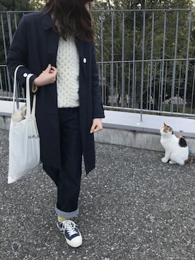 「chambre de charme（シャンブルドゥシャーム）のアイテム（ステンカラーコート）」を使った、mmmさん（レディース・158cm）の秋コーディネート