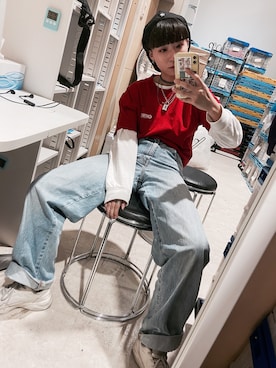 「UNIQLO（ユニクロ）のアイテム（デニムパンツ、ブルー系）」を使った、AICANさん（レディース・160cm）の春コーディネート