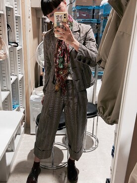 「古着のアイテム（その他パンツ、ブラウン系）」を使った、AICANさん（レディース・160cm）の春コーディネート