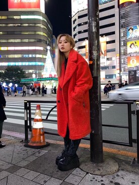 「アイテム（ピーコート、オレンジ系）」を使った、Kiminoさん（レディース・154cm）の秋コーディネート
