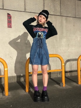 「パンクコーデ」｜「アイテム（帽子）」を使った、Kiminoさん（レディース・154cm）の冬コーディネート