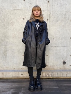 「コート」｜「アイテム（ライダースジャケット）」を使った、Kiminoさん（レディース・154cm）の冬コーディネート