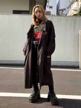 「長袖シャツ」｜「アイテム（その他アウター）」を使った、Kiminoさん（レディース・154cm）の冬コーディネート