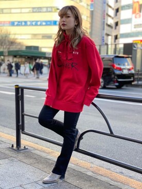 「ロックコーデ」｜「アイテム（スウェット）」を使った、Kiminoさん（レディース・154cm）の冬コーディネート