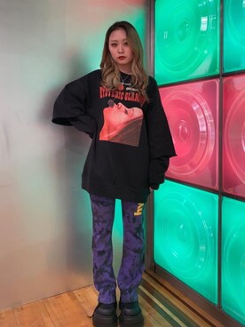 「ロックコーデ」｜「アイテム（スウェット）」を使った、Kiminoさん（レディース・154cm）の夏コーディネート