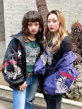 「ロックコーデ」｜「アイテム（ブルゾン）」を使った、Kiminoさん（レディース・154cm）の夏コーディネート