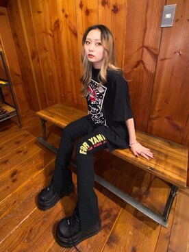 「HYSTERIC GLAMOUR（ヒステリックグラマー）のDIZZY&MILKY フレアパンツ（その他パンツ）」を使った、Kiminoさん（レディース・154cm）の秋コーディネート
