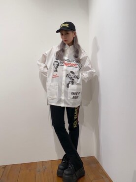 「HYSTERIC GLAMOUR（ヒステリックグラマー）のDIZZY&MILKY フレアパンツ（その他パンツ）」を使った、Kiminoさん（レディース・154cm）の秋コーディネート