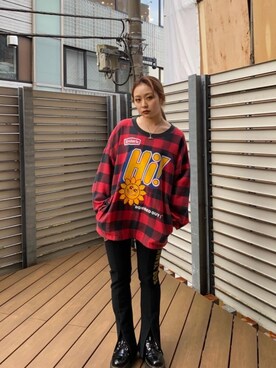 「HYSTERIC GLAMOUR（ヒステリックグラマー）のDIZZY&MILKY フレアパンツ（その他パンツ）」を使った、Kiminoさん（レディース・154cm）の冬コーディネート