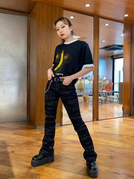 「70'sコーデ」｜「アイテム（デニムジャケット）」を使った、Kiminoさん（レディース・154cm）の春コーディネート