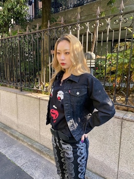 「ロックコーデ」｜「アイテム（デニムジャケット）」を使った、Kiminoさん（レディース・154cm）の春コーディネート