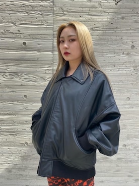 「レザーコーデ」｜「アイテム（ブルゾン）」を使った、Kiminoさん（レディース・154cm）の秋コーディネート