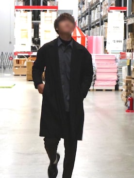 「HARE（ハレ）のBIGステンカラーコート（HARE）（ステンカラーコート、ブラック系）」を使った、たーしさん（メンズ・177cm）の春コーディネート