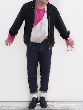 「YAECA」｜「アイテム（ブルゾン）」を使った、あべじゅんやさん（メンズ・182cm）の春コーディネート