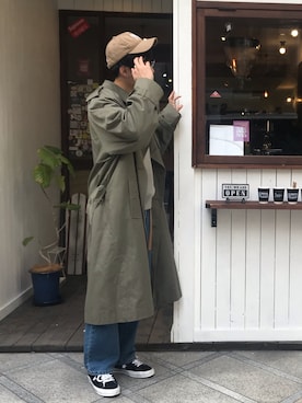 「バーバリー」｜「アイテム（キャップ）」を使った、あべじゅんやさん（メンズ・182cm）の春コーディネート