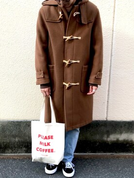 「ブラウンコーデ」｜「アイテム（ダッフルコート）」を使った、あべじゅんやさん（メンズ・182cm）の冬コーディネート
